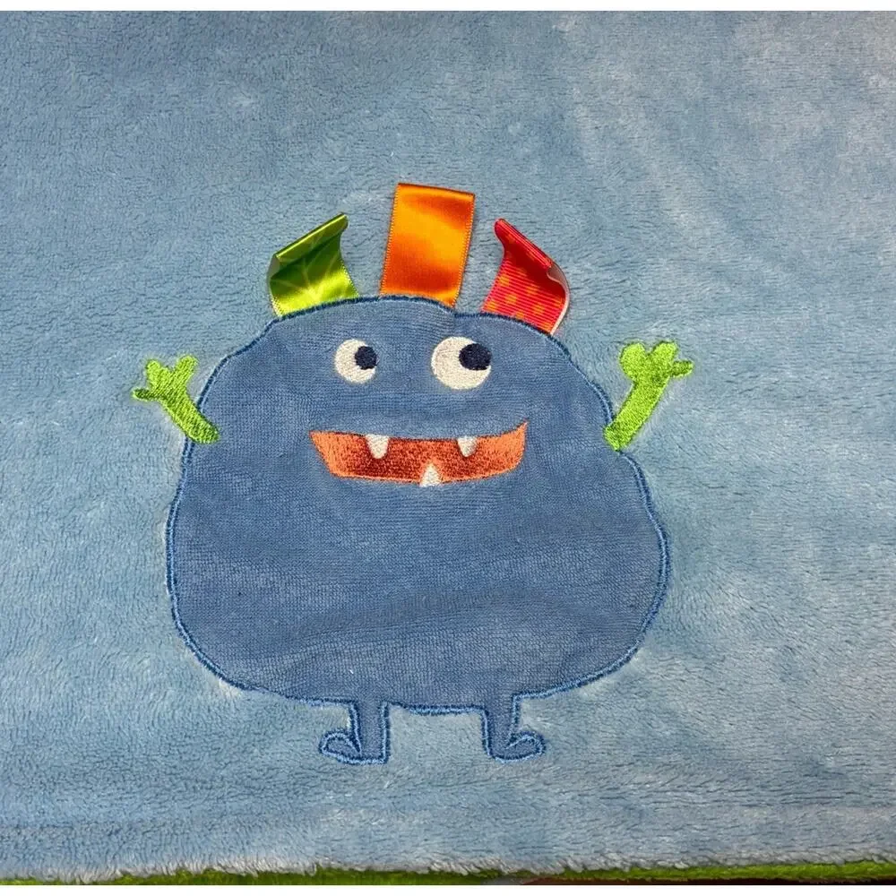 Taggies Blue Monster Baby Blanket Green Plush Security Lovey 30x40